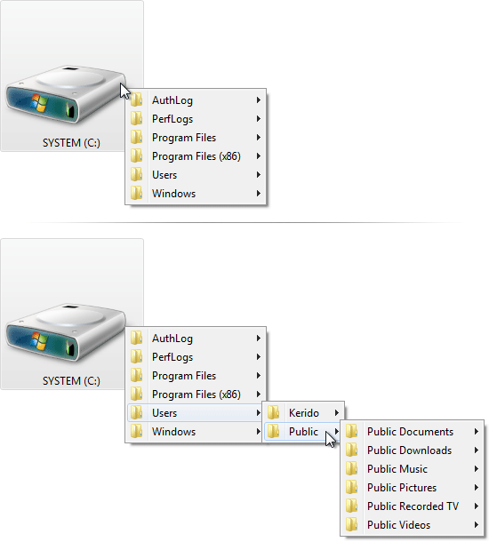 Folder menus